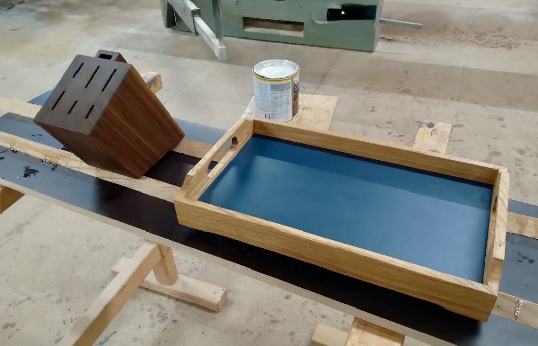 Messerblock - Nussbaum massiv - geölt - gewachst I Tablett - Eiche massiv - Linoleum - geölt- gewachst