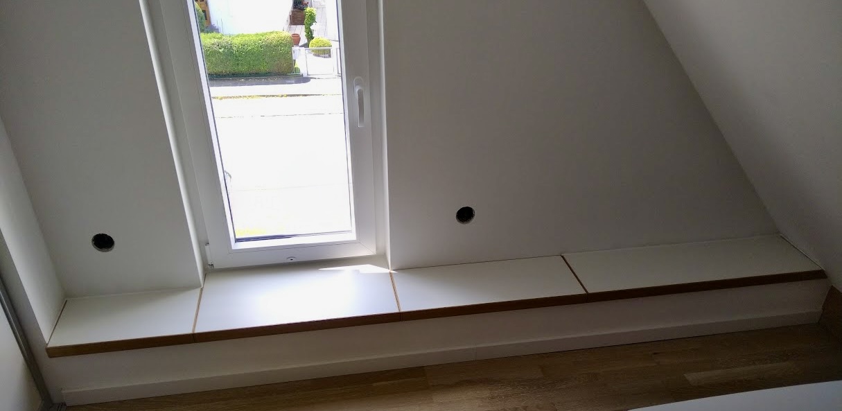 Fensterbank - revisionierbar geteilt - Schichtstoff - Eiche massiv - geölt - gewachst